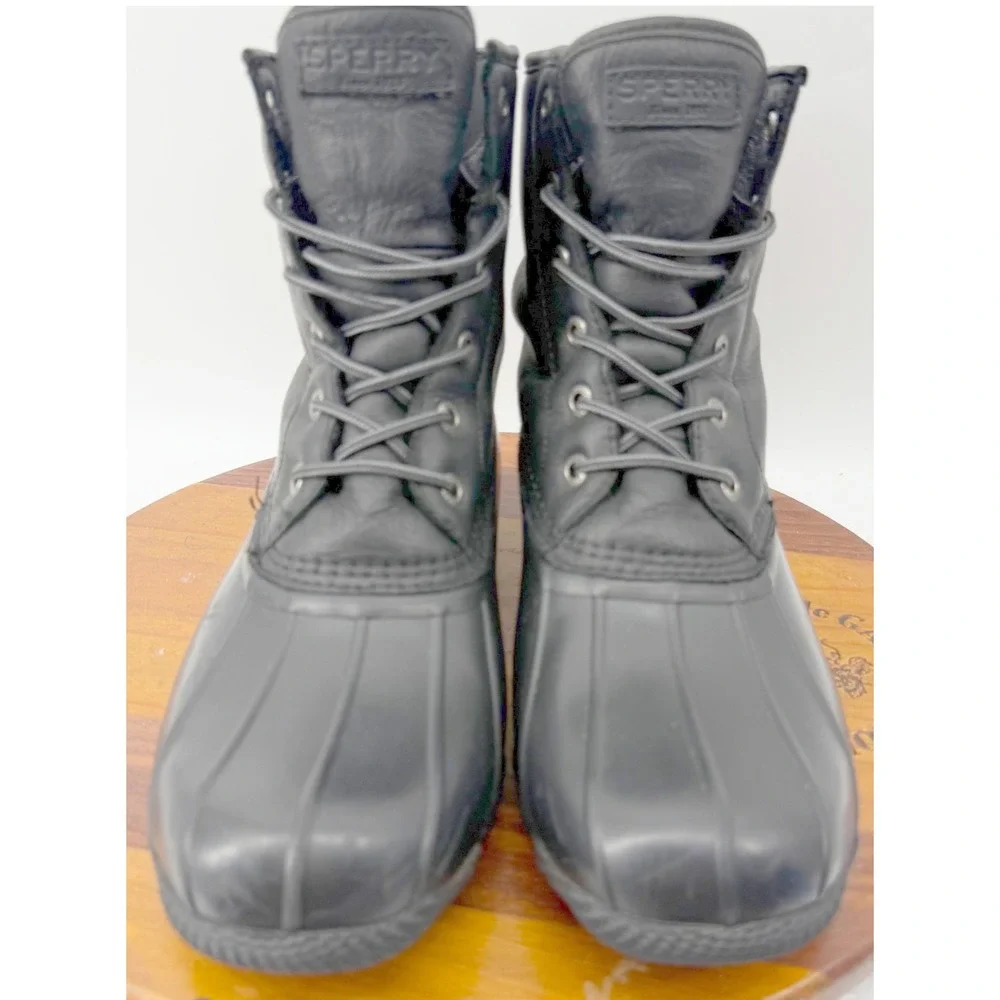 Sperry Men's Saltwater Duck Leather Boots Black 9.5 Waterproof Rain Hunting EUC